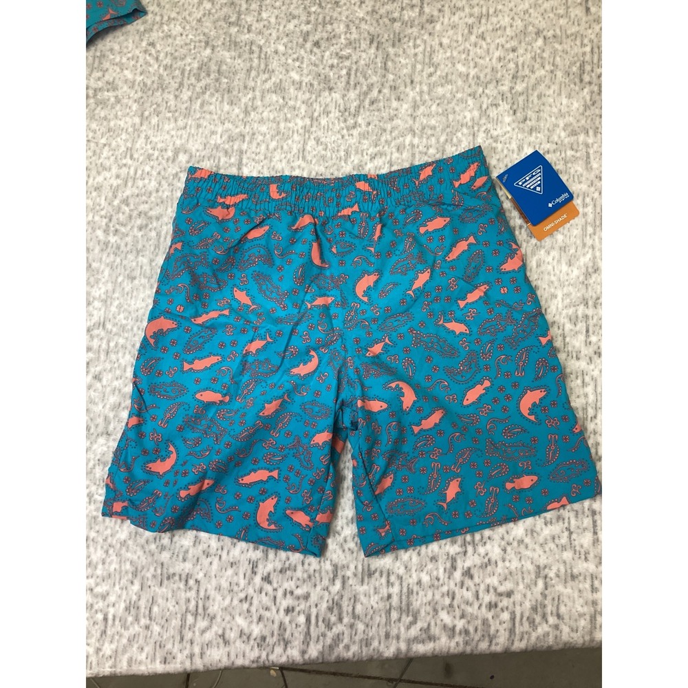Columbia PFG Kids Super Backcast II Shorts Teal Coral Paisley Fish AB0422-443 M
